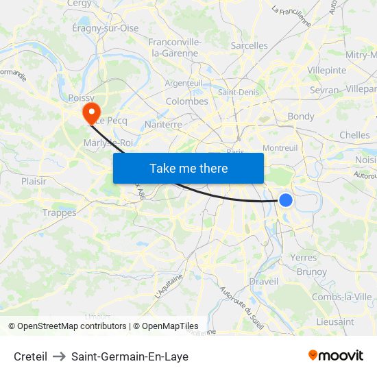 Creteil to Saint-Germain-En-Laye map