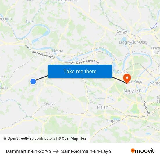 Dammartin-En-Serve to Saint-Germain-En-Laye map