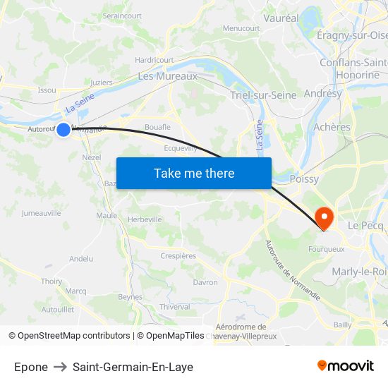 Epone to Saint-Germain-En-Laye map