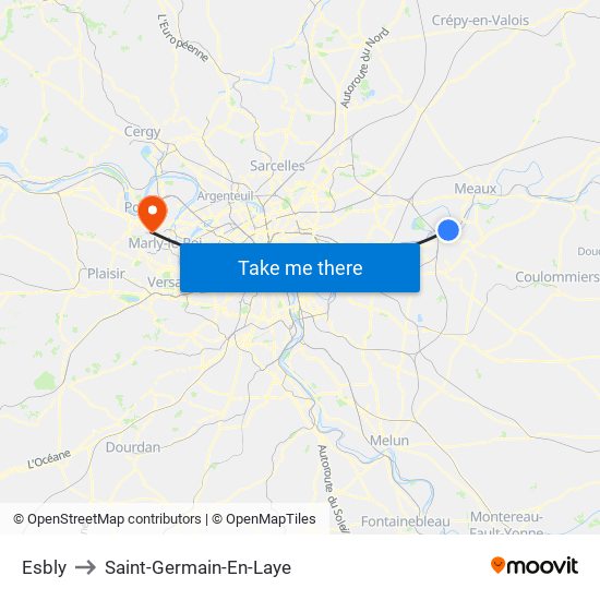 Esbly to Saint-Germain-En-Laye map