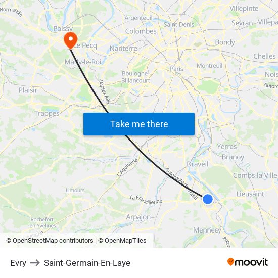 Evry to Saint-Germain-En-Laye map