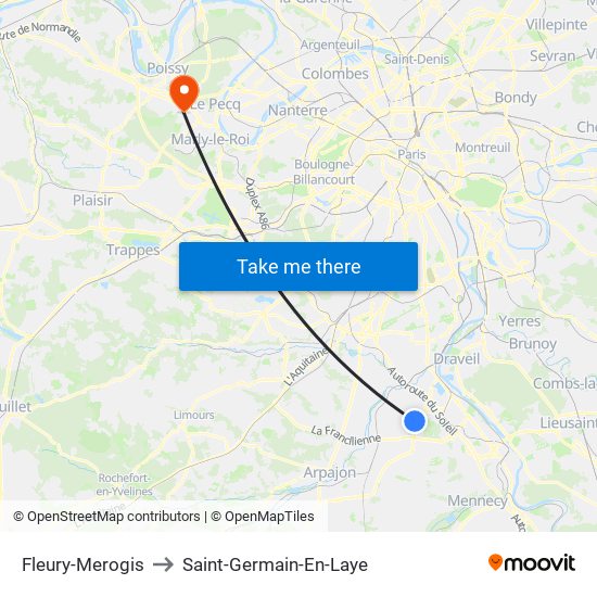 Fleury-Merogis to Saint-Germain-En-Laye map