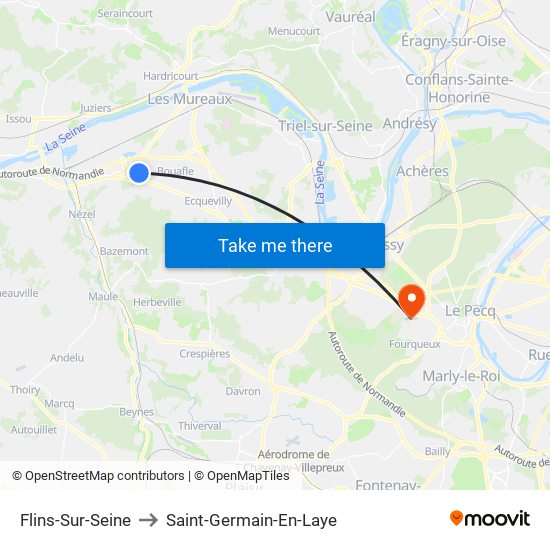 Flins-Sur-Seine to Saint-Germain-En-Laye map