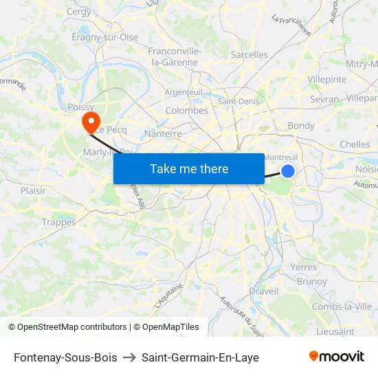 Fontenay-Sous-Bois to Saint-Germain-En-Laye map