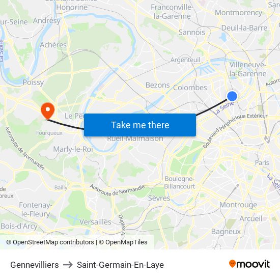 Gennevilliers to Saint-Germain-En-Laye map