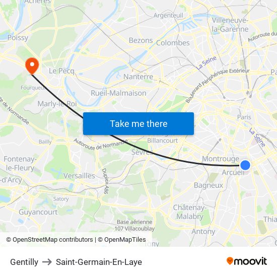 Gentilly to Saint-Germain-En-Laye map