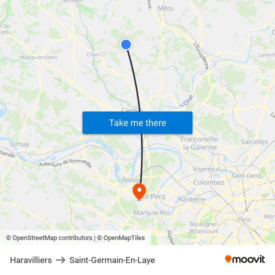 Haravilliers to Saint-Germain-En-Laye map