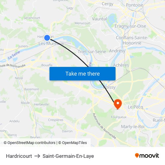 Hardricourt to Saint-Germain-En-Laye map