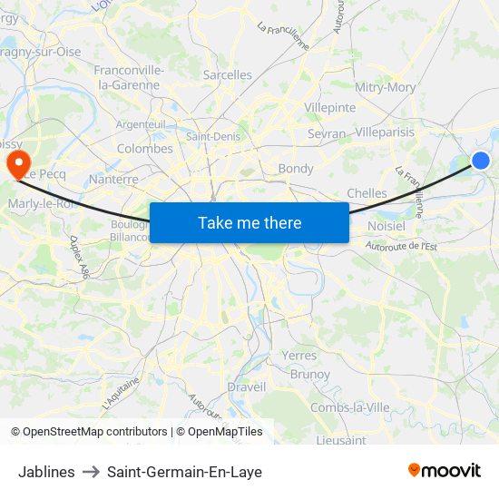 Jablines to Saint-Germain-En-Laye map