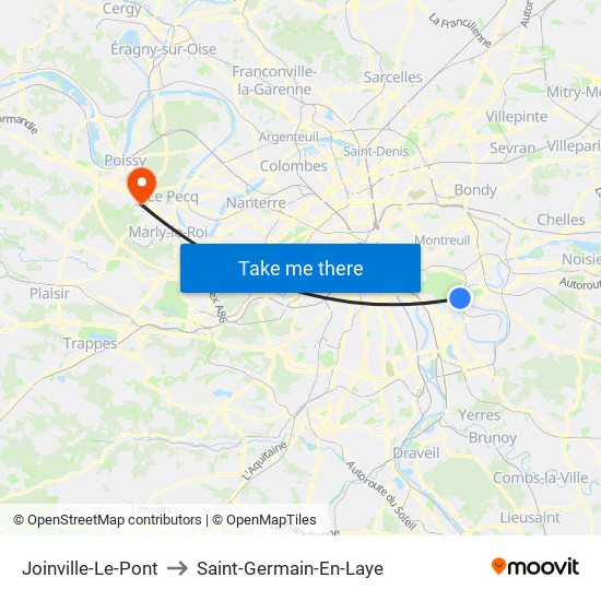 Joinville-Le-Pont to Saint-Germain-En-Laye map