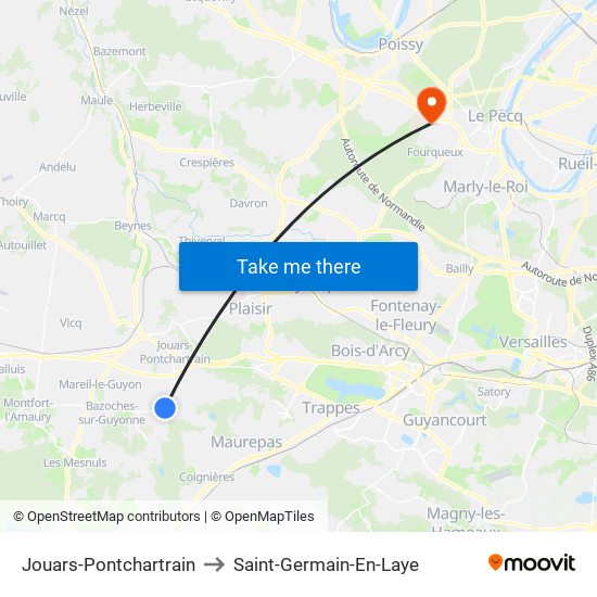 Jouars-Pontchartrain to Saint-Germain-En-Laye map