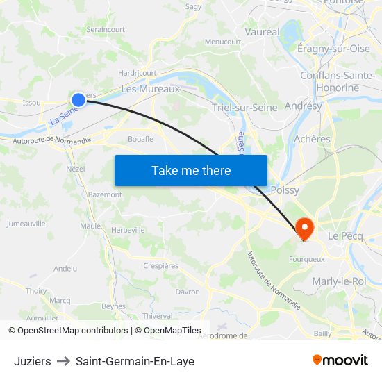 Juziers to Saint-Germain-En-Laye map