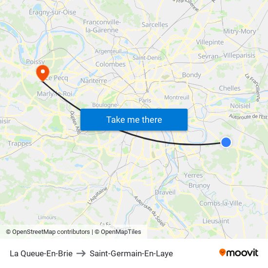 La Queue-En-Brie to Saint-Germain-En-Laye map
