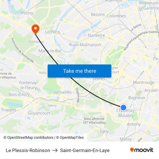 Le Plessis-Robinson to Saint-Germain-En-Laye map
