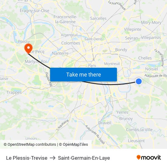 Le Plessis-Trevise to Saint-Germain-En-Laye map