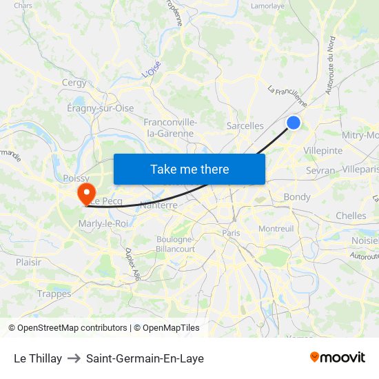 Le Thillay to Saint-Germain-En-Laye map