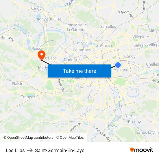 Les Lilas to Saint-Germain-En-Laye map