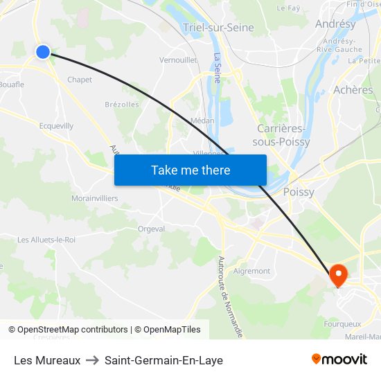 Les Mureaux to Saint-Germain-En-Laye map