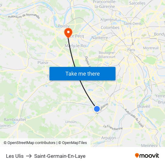 Les Ulis to Saint-Germain-En-Laye map