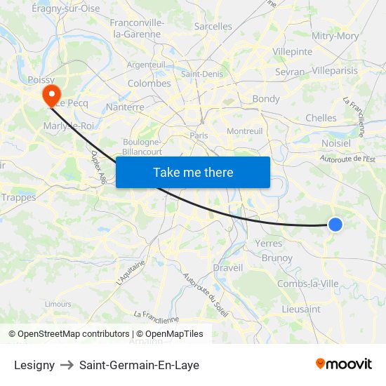 Lesigny to Saint-Germain-En-Laye map