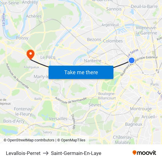 Levallois-Perret to Saint-Germain-En-Laye map