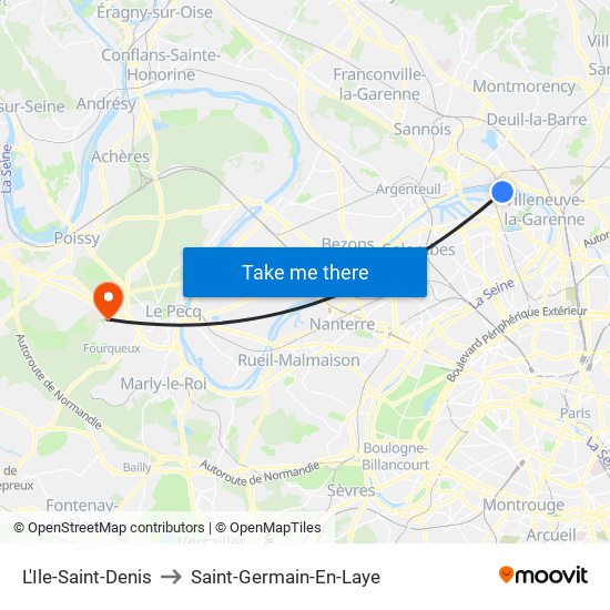 L'Ile-Saint-Denis to Saint-Germain-En-Laye map