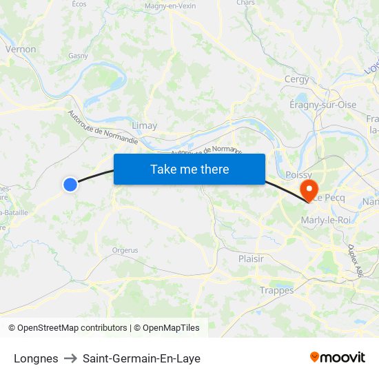 Longnes to Saint-Germain-En-Laye map
