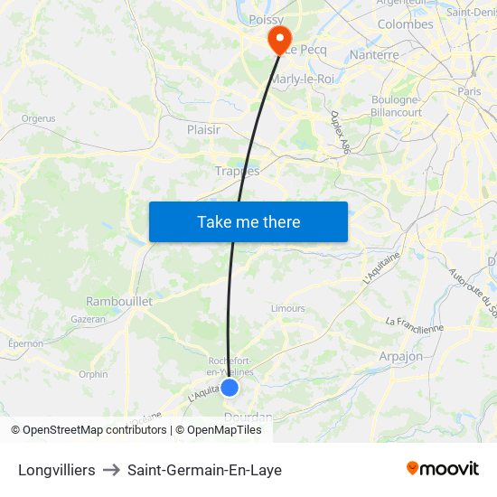 Longvilliers to Saint-Germain-En-Laye map
