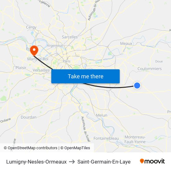 Lumigny-Nesles-Ormeaux to Saint-Germain-En-Laye map