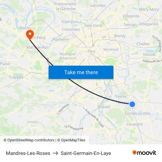 Mandres-Les-Roses to Saint-Germain-En-Laye map