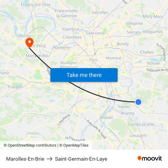 Marolles-En-Brie to Saint-Germain-En-Laye map