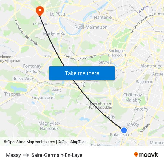 Massy to Saint-Germain-En-Laye map