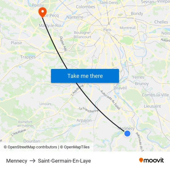 Mennecy to Saint-Germain-En-Laye map