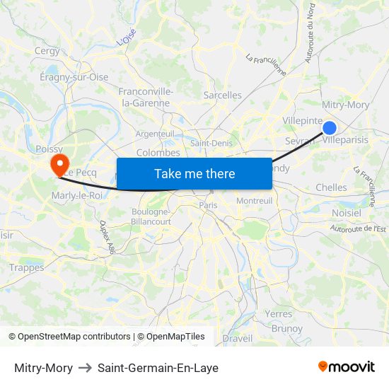 Mitry-Mory to Saint-Germain-En-Laye map