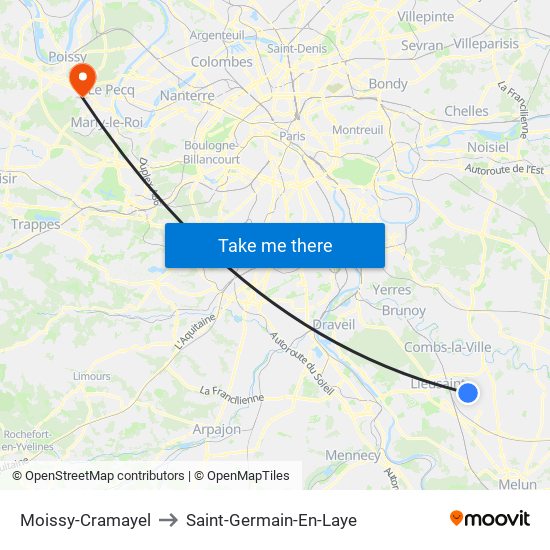 Moissy-Cramayel to Saint-Germain-En-Laye map
