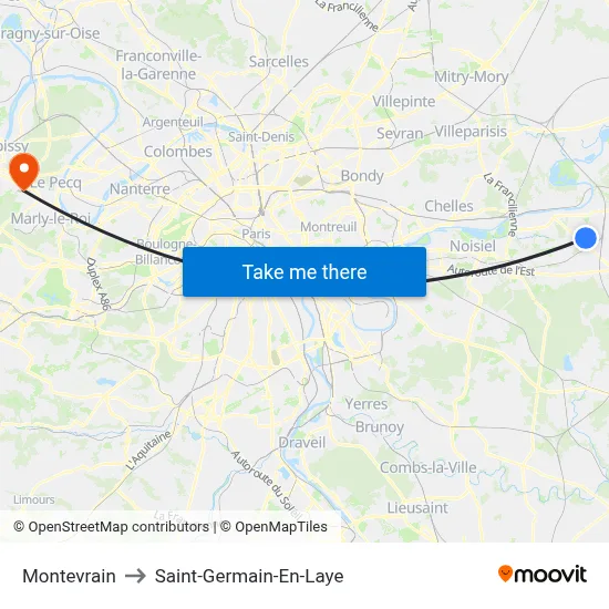 Montevrain to Saint-Germain-En-Laye map