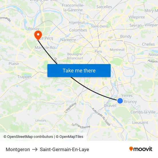 Montgeron to Saint-Germain-En-Laye map