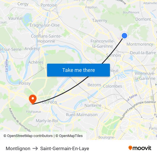 Montlignon to Saint-Germain-En-Laye map