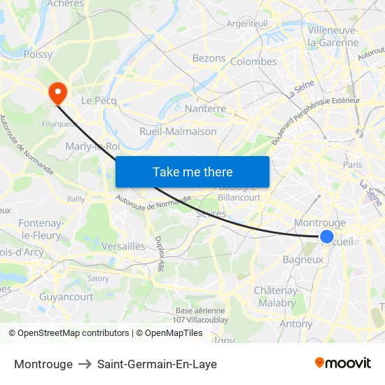 Montrouge to Saint-Germain-En-Laye map