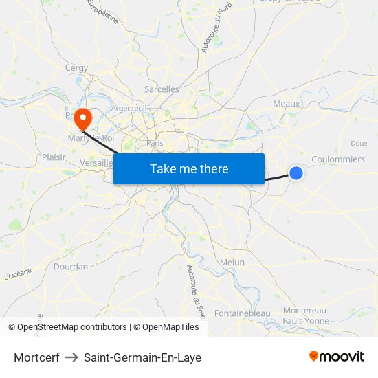 Mortcerf to Saint-Germain-En-Laye map