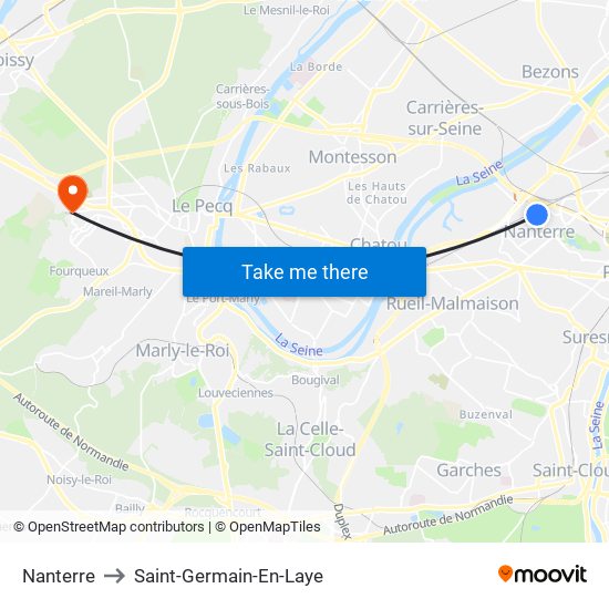 Nanterre to Saint-Germain-En-Laye map