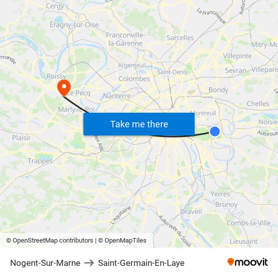 Nogent-Sur-Marne to Saint-Germain-En-Laye map