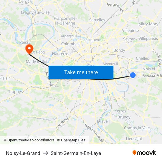 Noisy-Le-Grand to Saint-Germain-En-Laye map