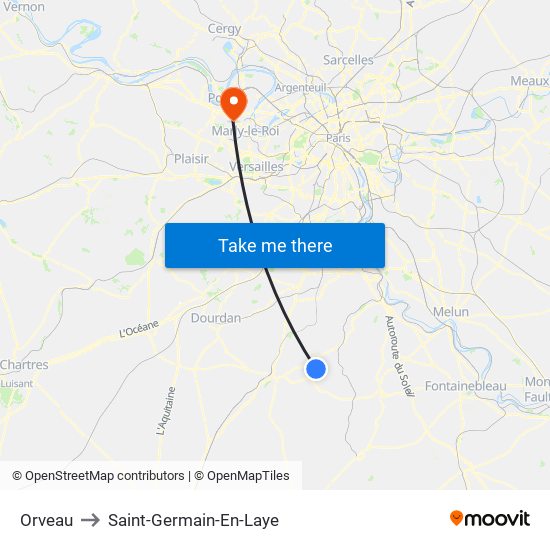 Orveau to Saint-Germain-En-Laye map