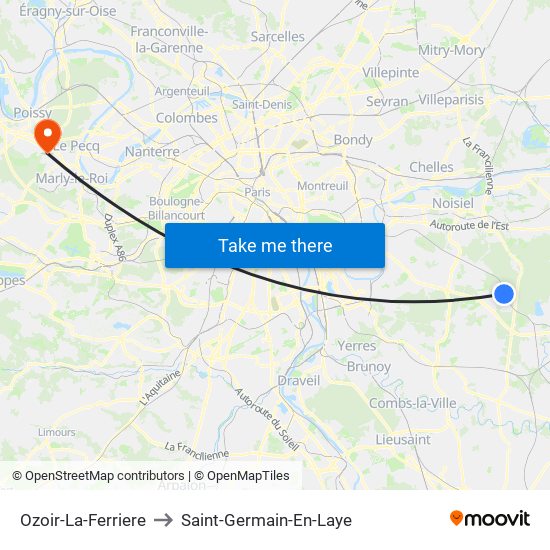 Ozoir-La-Ferriere to Saint-Germain-En-Laye map