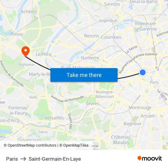 Paris to Saint-Germain-En-Laye map