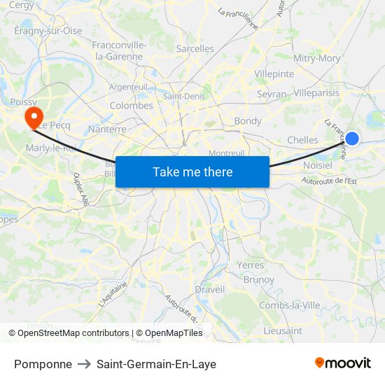 Pomponne to Saint-Germain-En-Laye map