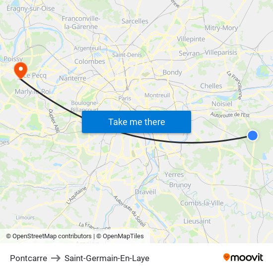 Pontcarre to Saint-Germain-En-Laye map