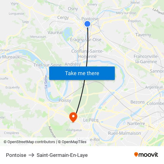 Pontoise to Saint-Germain-En-Laye map