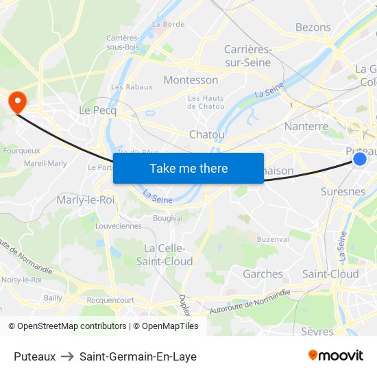 Puteaux to Saint-Germain-En-Laye map
